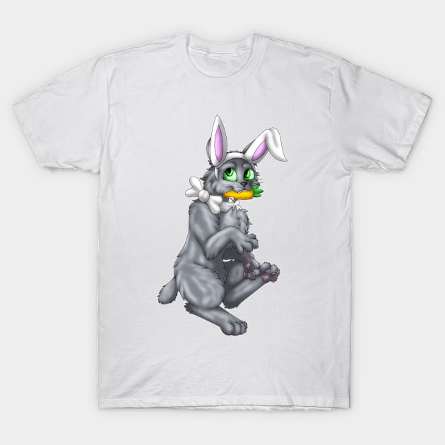 Bobtail BunnyCat: Blue (White) T-Shirt by spyroid101